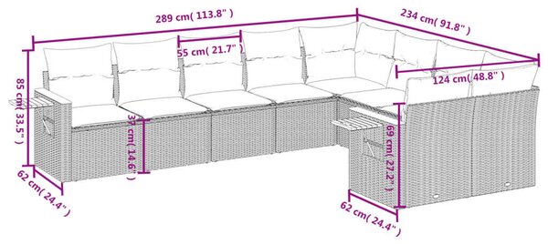VidaXL Polyrattan Kerti Ülőgarnitúra - 9 részes - Szürke