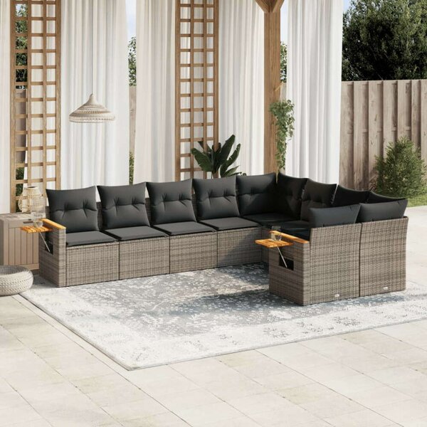VidaXL Polyrattan Kerti Ülőgarnitúra - 9 részes - Szürke