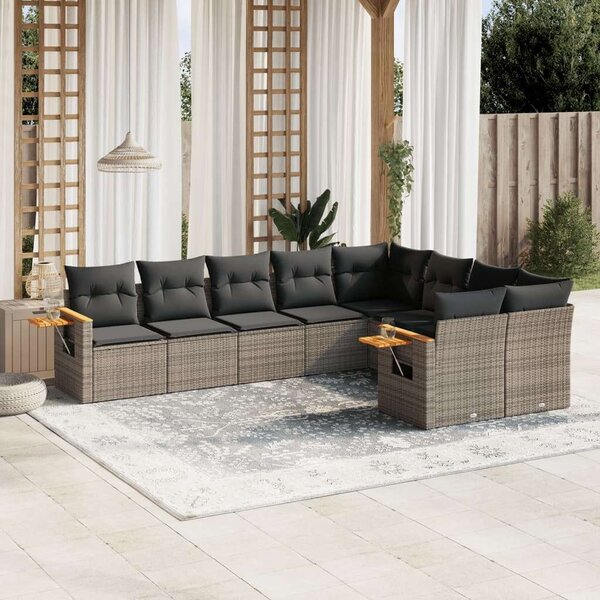 VidaXL Polyrattan Kerti Ülőgarnitúra - 9 részes - Szürke