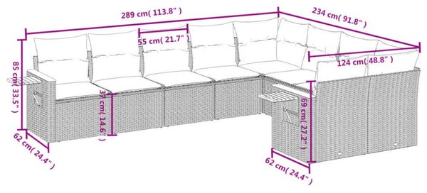 VidaXL Polyrattan Kerti Ülőgarnitúra - 9 részes - Szürke