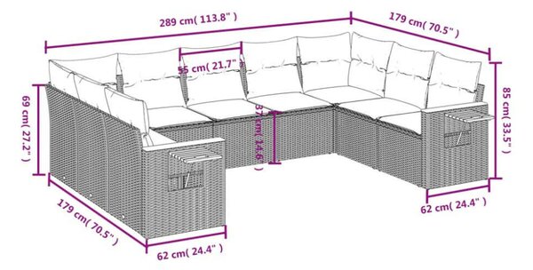 VidaXL Polyrattan Kerti Ülőgarnitúra - 9 részes - Szürke