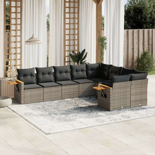 VidaXL Polyrattan Kerti Ülőgarnitúra - 9 részes - Szürke