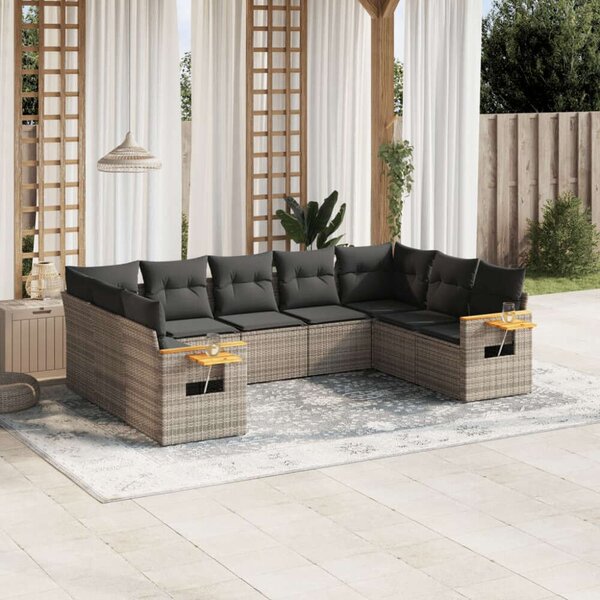 VidaXL Polyrattan Kerti Ülőgarnitúra - 9 részes - Szürke