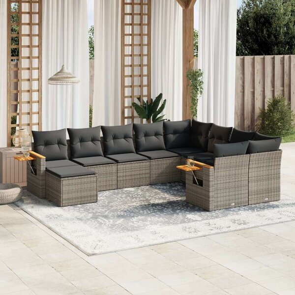 VidaXL Polyrattan Kerti Ülőgarnitúra - 10 részes - Szürke