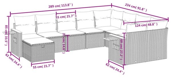 VidaXL Polyrattan Kerti Ülőgarnitúra - 10 részes - Szürke