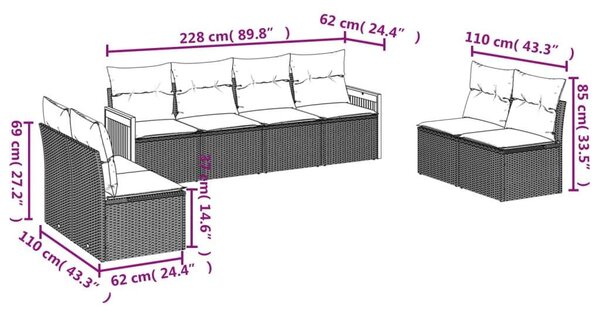 VidaXL Polyrattan Kerti Ülőgarnitúra - 8 részes - Bézs