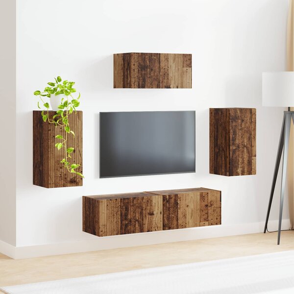 VidaXL TV szekrény garnitúra Falra szerelhető 5 pcs Öreg fa Faanyag