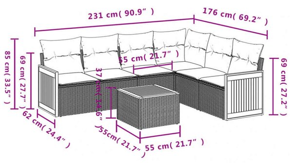 VidaXL 7 részes bézs polyrattan kerti ülőgarnitúra párnákkal