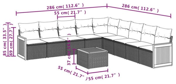 VidaXL Polyrattan Kerti Ülőgarnitúra - 10 részes - Bézs