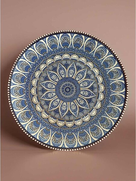 "Cenefas Azul" mediterrán kerámia lapos tányér (26 cm)