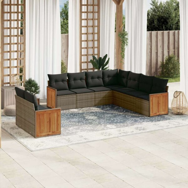 VidaXL Polyrattan Kerti Ülőgarnitúra - 9 részes - Szürke