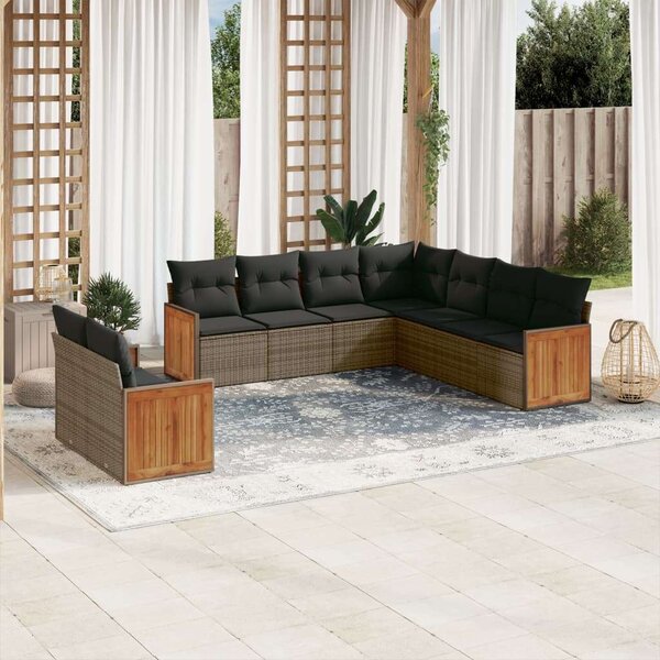 VidaXL Polyrattan Kerti Ülőgarnitúra - 9 részes - Szürke