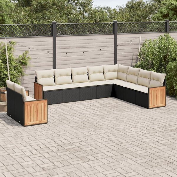 VidaXL 10 részes fekete polyrattan kerti ülőgarnitúra párnákkal