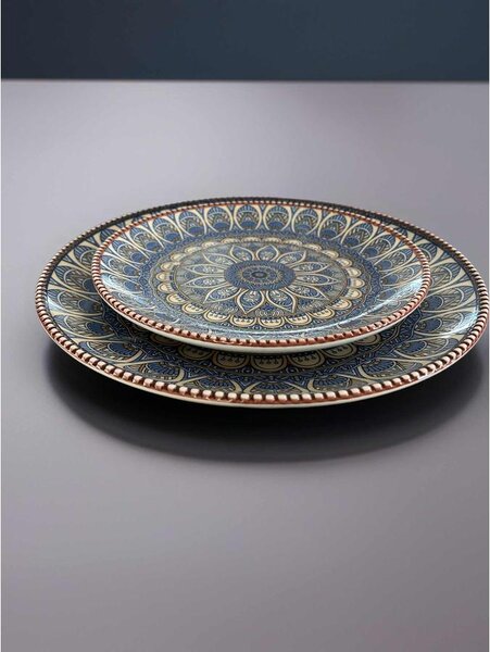 "Cenefas Azul" mediterrán kerámia lapos tányér (20 cm)