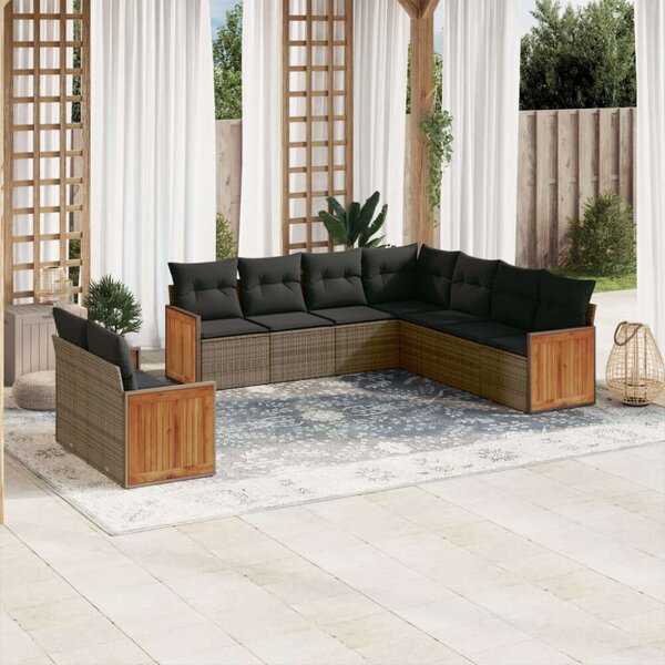 VidaXL Polyrattan Kerti Ülőgarnitúra - 9 részes - Szürke