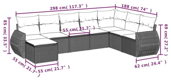 VidaXL Polyrattan Kerti Ülőgarnitúra - 8 részes - Fekete