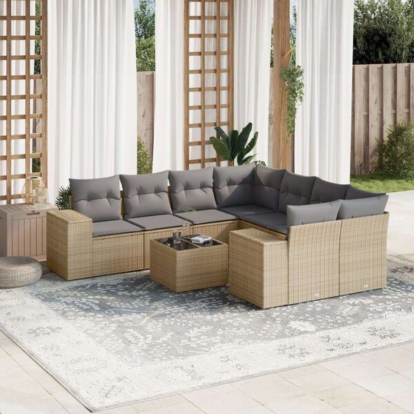 VidaXL Polyrattan Kerti Ülőgarnitúra - 9 részes - Bézs