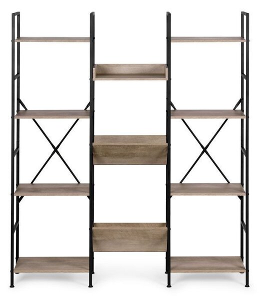 KÉSZLETKISÖPRÉS! Intenso Home nyitott könyvespolc rendszer / virágállvány 126 x 150cm, modern tölgy szín | Univerzális tároló állvány fém lábakkal