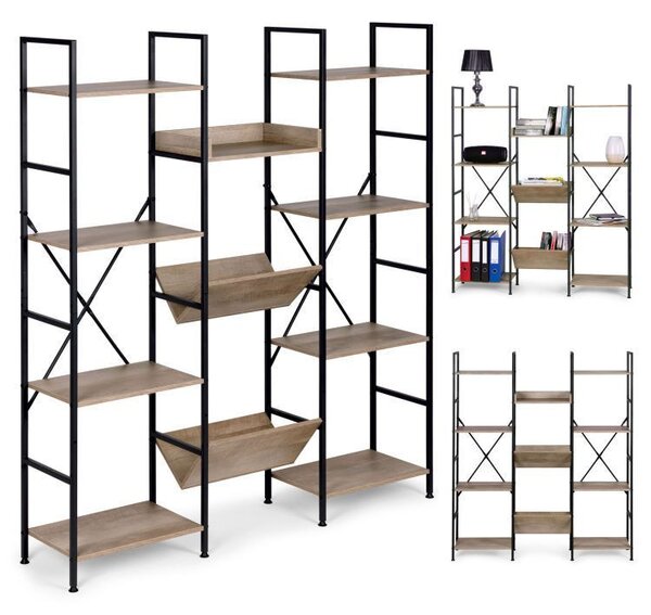 KÉSZLETKISÖPRÉS! Intenso Home nyitott könyvespolc rendszer / virágállvány 126 x 150cm, modern tölgy szín | Univerzális tároló állvány fém lábakkal