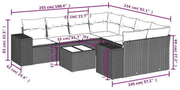 VidaXL Polyrattan Kerti Ülőgarnitúra - 9 részes - Bézs
