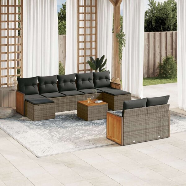 Polyrattan Kerti Ülőgarnitúra - 10 részes - Szürke