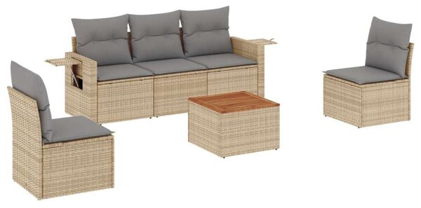 VidaXL 6 részes bézs polyrattan kerti ülőgarnitúra párnával