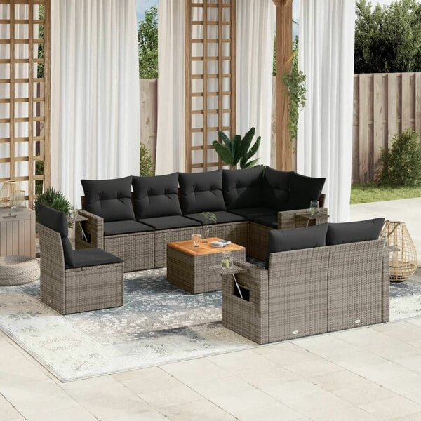 VidaXL 9-részes szürke polyrattan kerti ülőgarnitúra párnákkal