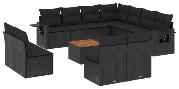 VidaXL Polyrattan Kerti Ülőgarnitúra - 12 részes - Fekete