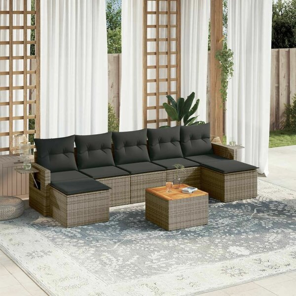 VidaXL 8-részes szürke polyrattan kerti ülőgarnitúra párnákkal