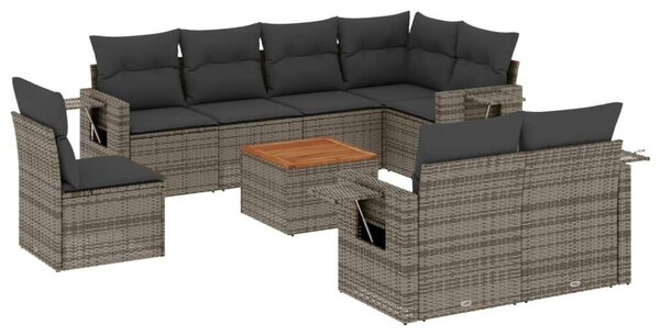 VidaXL 9-részes szürke polyrattan kerti ülőgarnitúra párnákkal