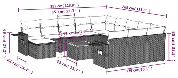 VidaXL Polyrattan Kerti Ülőgarnitúra - 13 részes - Fekete