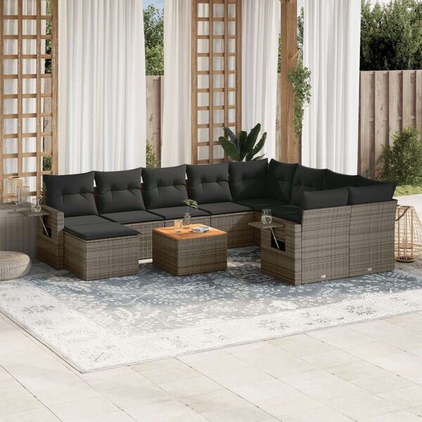 VidaXL 11 részes szürke polyrattan kerti ülőgarnitúra párnákkal