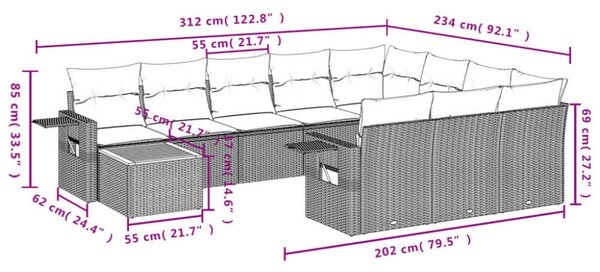 VidaXL 11 részes bézs polyrattan kerti ülőgarnitúra párnákkal