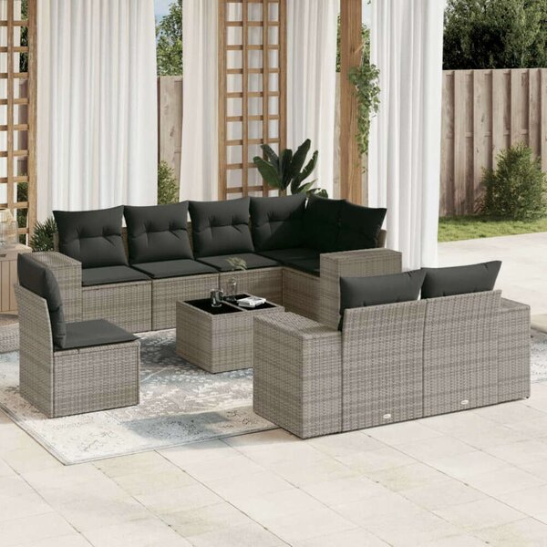 VidaXL Polyrattan Kerti Ülőgarnitúra - 9 részes - Szürke