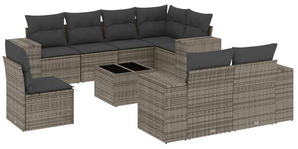 VidaXL Polyrattan Kerti Ülőgarnitúra - 9 részes - Szürke