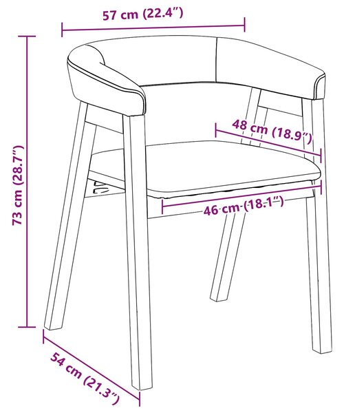 VidaXL Étkező Székek 2 pcs Fehér 54 x 57 x 73 cm Tömör Gumi Fa