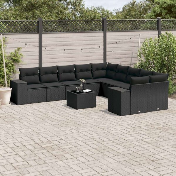 VidaXL Polyrattan Kerti Ülőgarnitúra - 11 részes - Fekete
