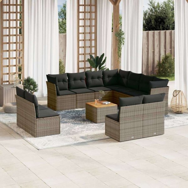 VidaXL Polyrattan Kerti Ülőgarnitúra - 12 részes - Szürke