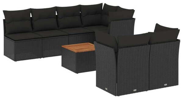 VidaXL 6 részes fekete polyrattan kerti ülőgarnitúra párnákkal