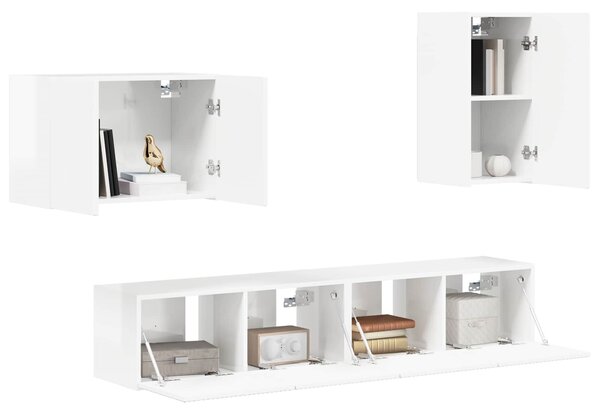 VidaXL TV falit kabinet szett 4 pcs Magas Fényű Fehér Faanyag