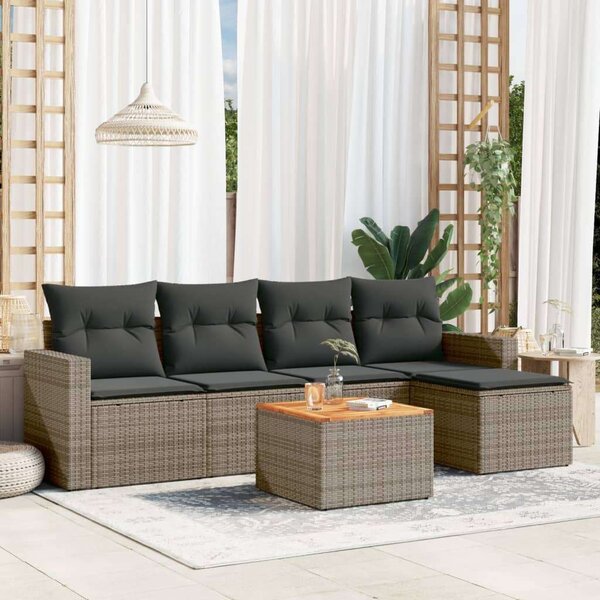 VidaXL Polyrattan Kerti Ülőgarnitúra - 6 részes - Szürke