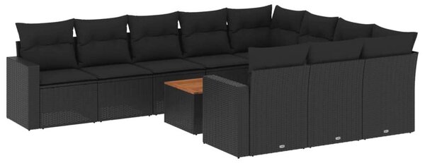 VidaXL Polyrattan Kerti Ülőgarnitúra - 11 részes - Fekete