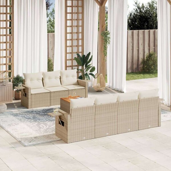 VidaXL Polyrattan Kerti Ülőgarnitúra - 8 részes - Bézs