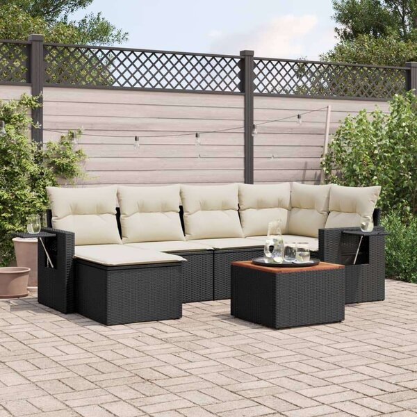 Polyrattan Kerti Ülőgarnitúra - 7 részes - Fekete