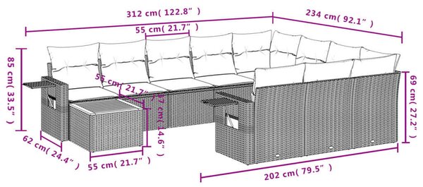VidaXL Polyrattan Kerti Ülőgarnitúra - 11 részes - Fekete