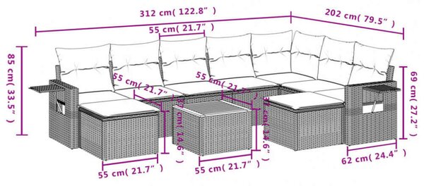 VidaXL Polyrattan Kerti Ülőgarnitúra - 10 részes