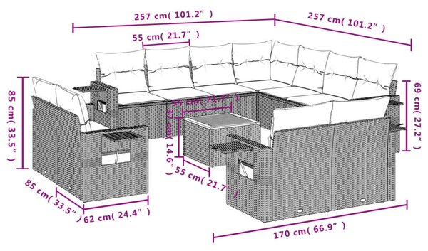 Polyrattan Kerti Ülőgarnitúra - 12 részes - Fekete