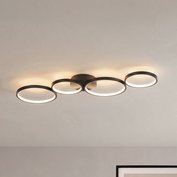 Lindby LED mennyezeti világítás Evengeline, fekete, alumínium, 88 cm, Fekete, Nappali / Étkező, Alumínium, Modern