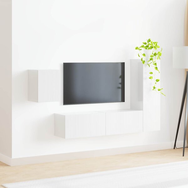 VidaXL TV szekrény garnitúra 4 pcs Magas Fényű Fehér Faanyag