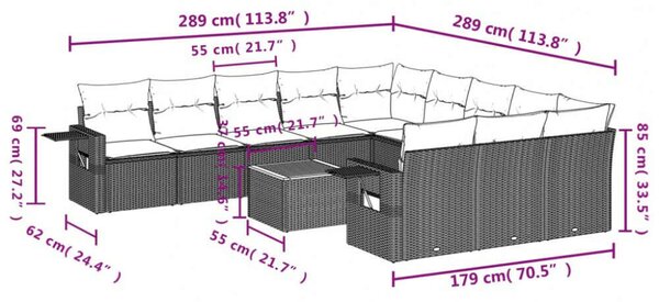 VidaXL Polyrattan Kerti Ülőgarnitúra - 12 részes - Bézs